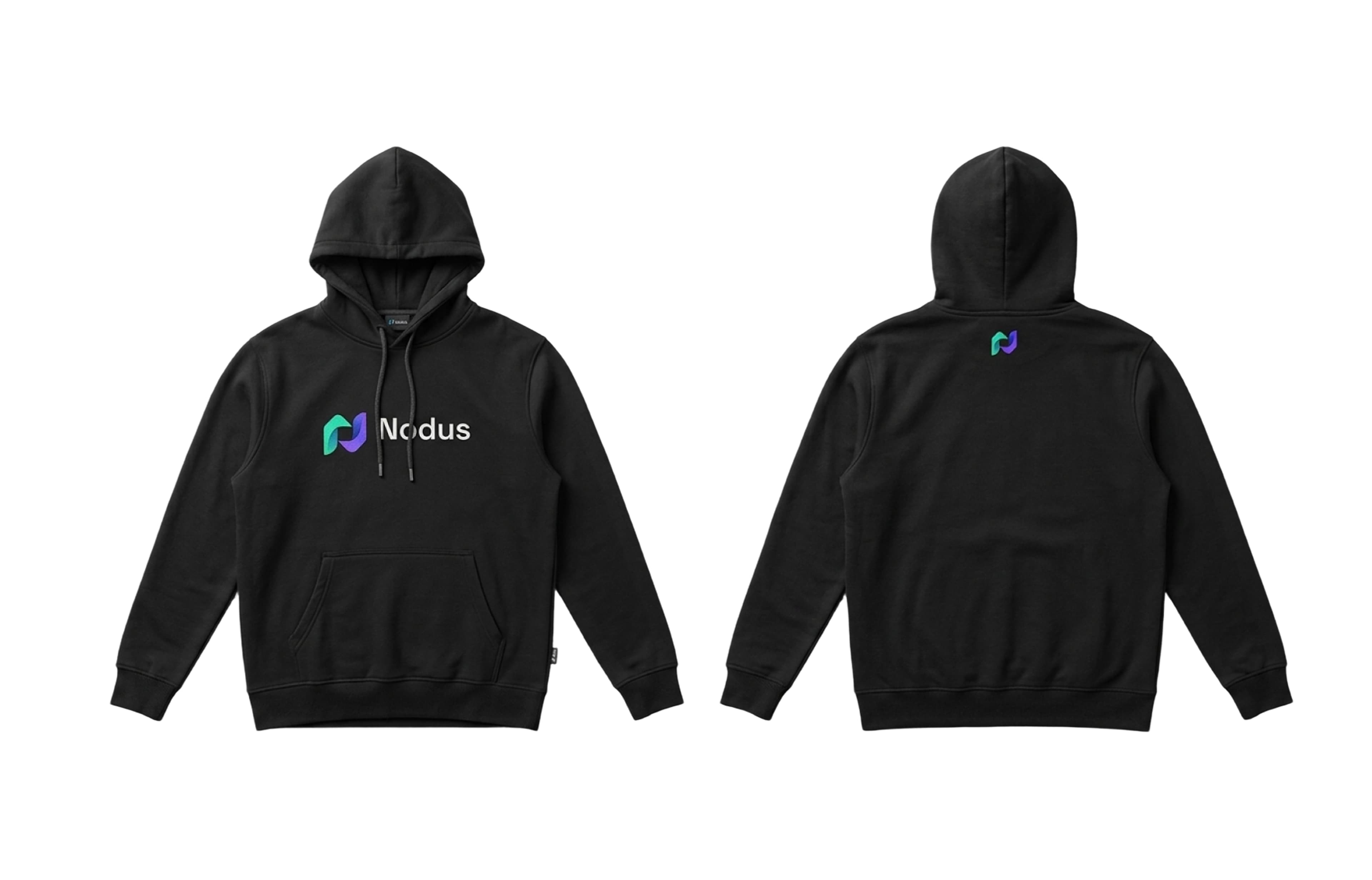 Sudadera Nodus en color negro (vista delantera y trasera)